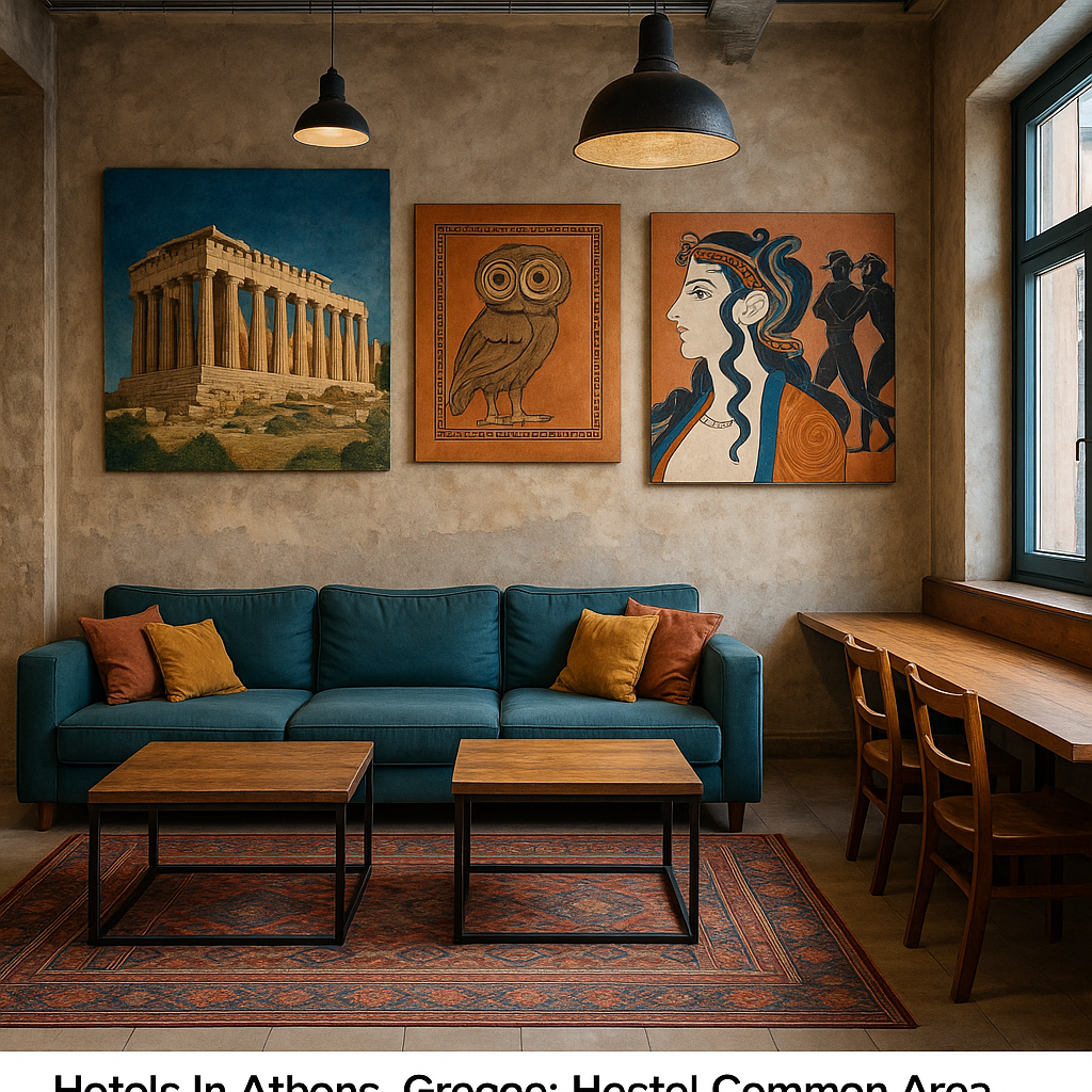 athens unpacked: finding your perfect hotel in the ancient city Hostel Common Area with Local Art