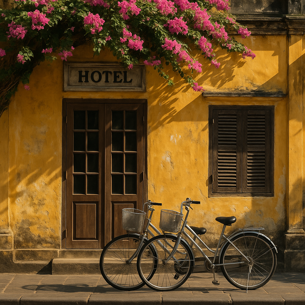 finding your perfect home base in hoi an: a traveler's hotel guide Bicycles parked outside a yellow heritage building in Hoi An