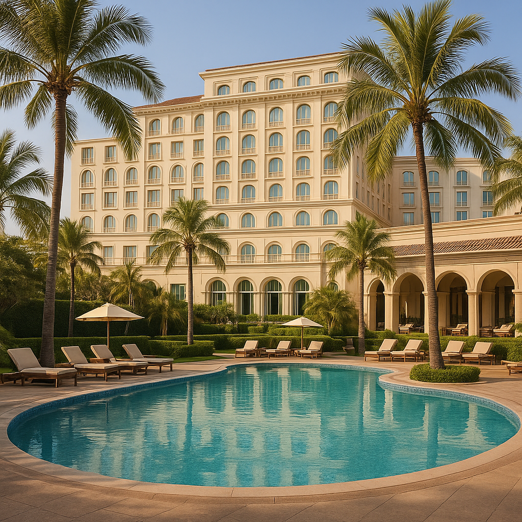 finding your perfect pad in the city of pearls: hyderabad's hotel scene unwrapped Luxurious hotel pool area with palm trees