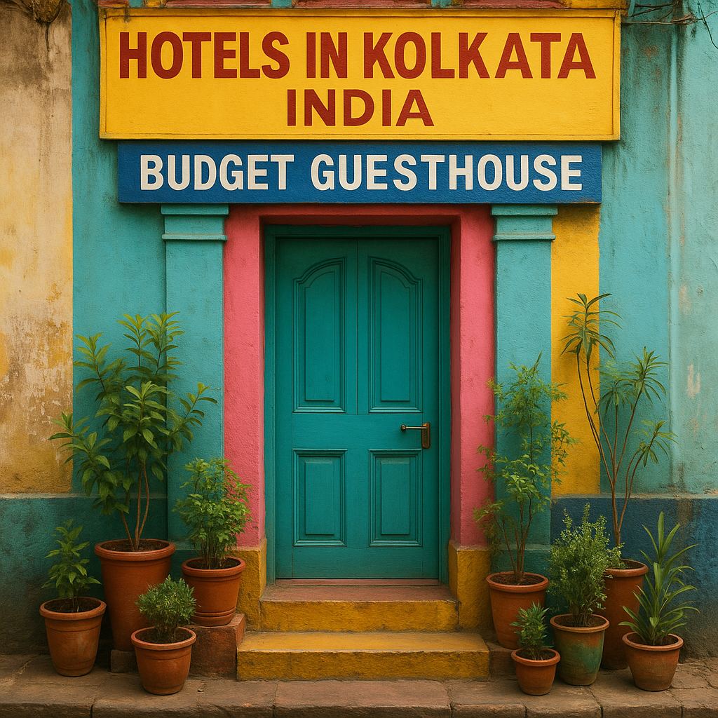 finding your perfect kolkata basecamp: a human take on the city's stay scene Colorful budget guesthouse entrance in Kolkata with potted plants