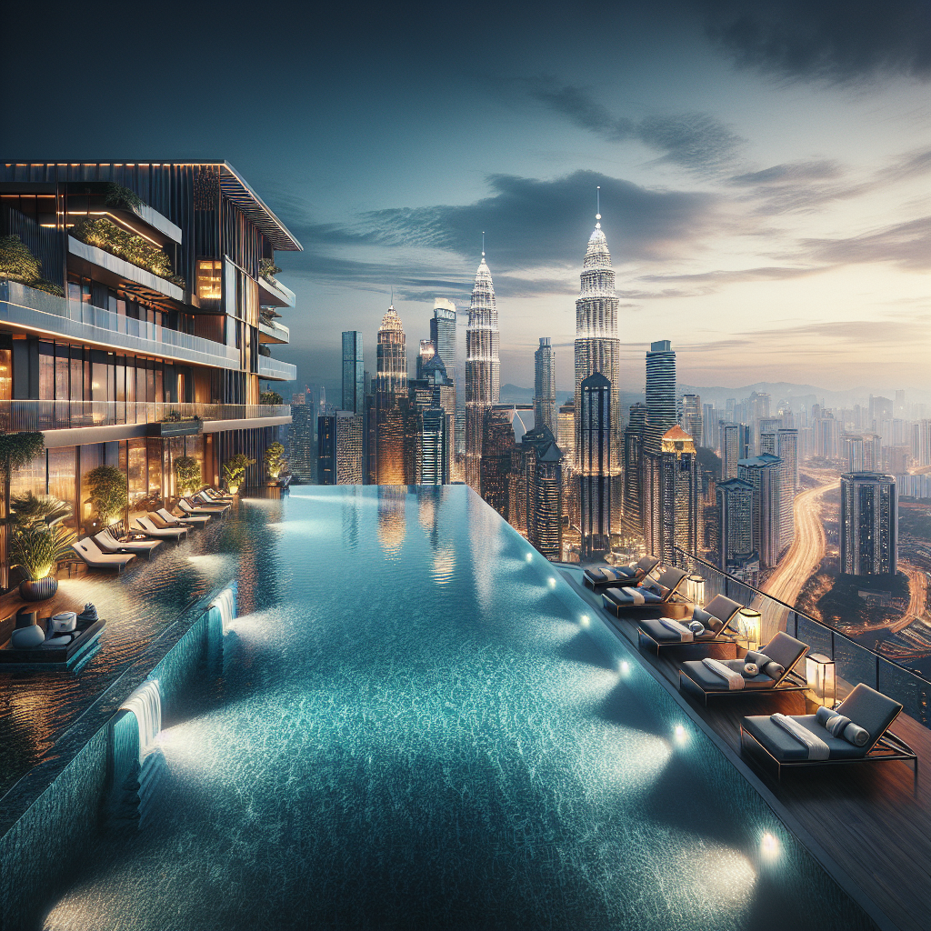 kuala lumpur's hotel scene: where skyscrapers meet street food stalls Luxury hotel infinity pool overlooking Kuala Lumpur skyline