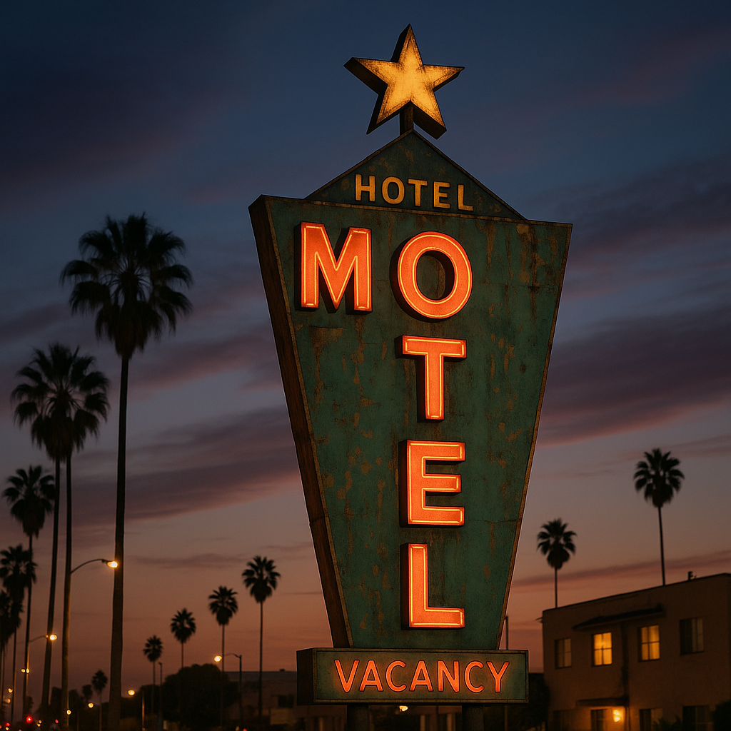 finding your perfect la nest: a human's guide to los angeles hotels Vintage LA Motel Sign at Dusk