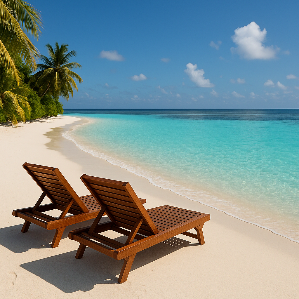 maldives magic: finding your perfect island sanctuary (without selling a kidney) Sun loungers on a pristine bikini beach on a local Maldivian island, clear turquoise water