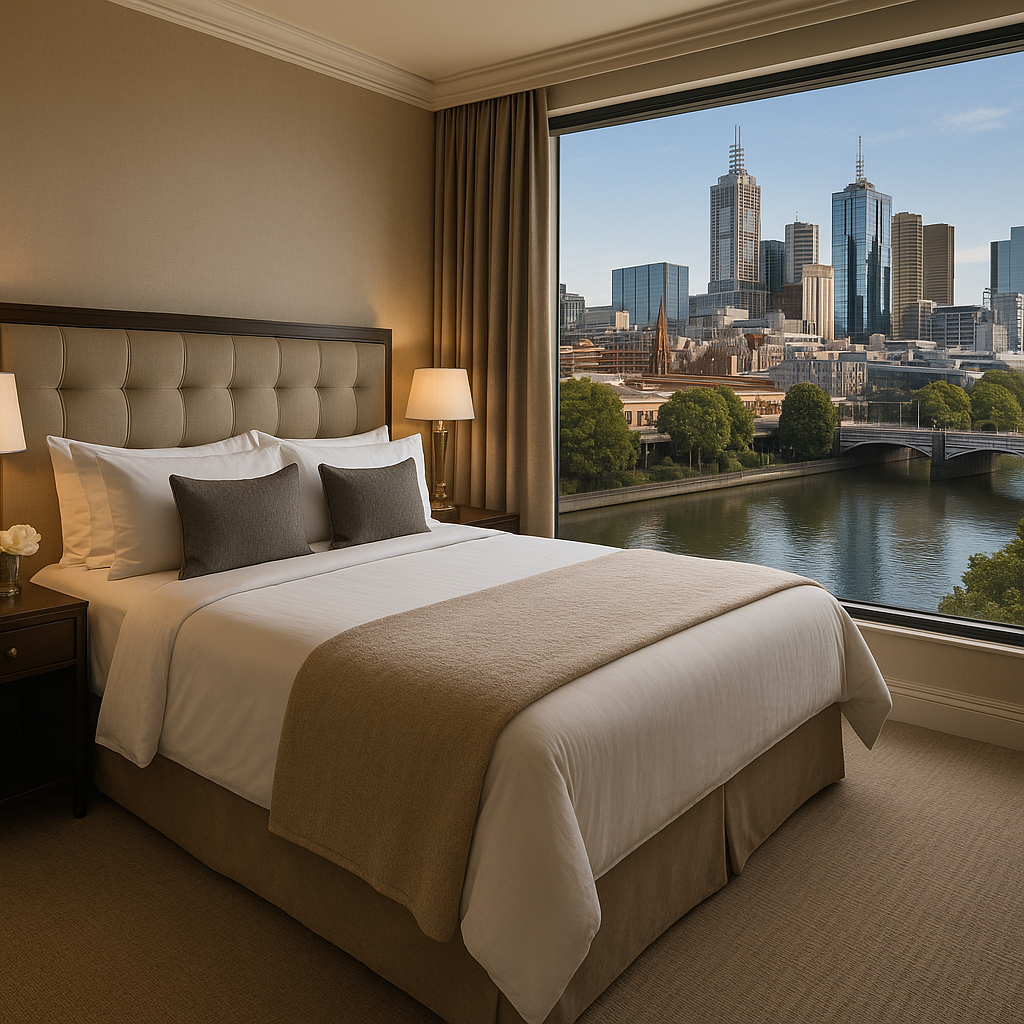 melbourne unpacked: finding your perfect hotel vibe in australia's coolest city Elegant hotel room with plush bedding and view of Yarra River