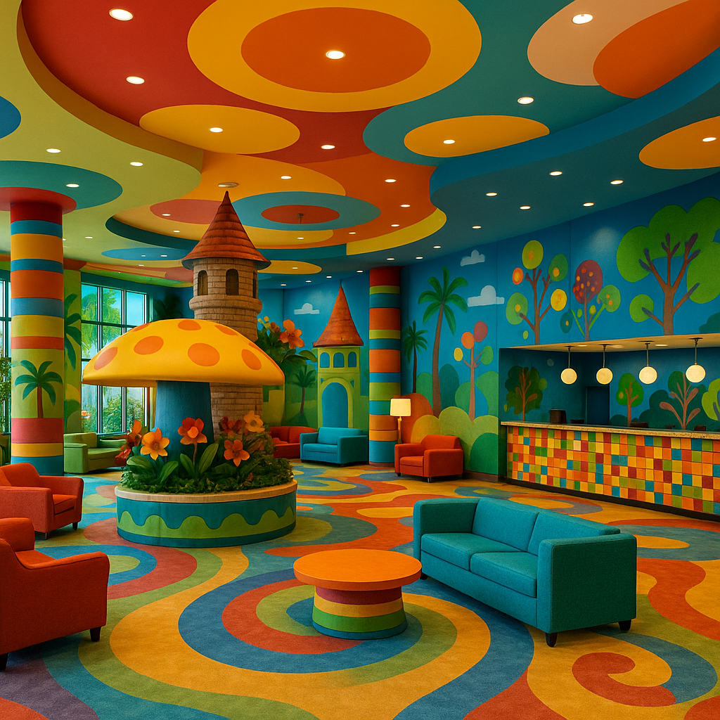 orlando hotels: where to crash after conquering theme park mountains Colorful Orlando hotel lobby with themed decor