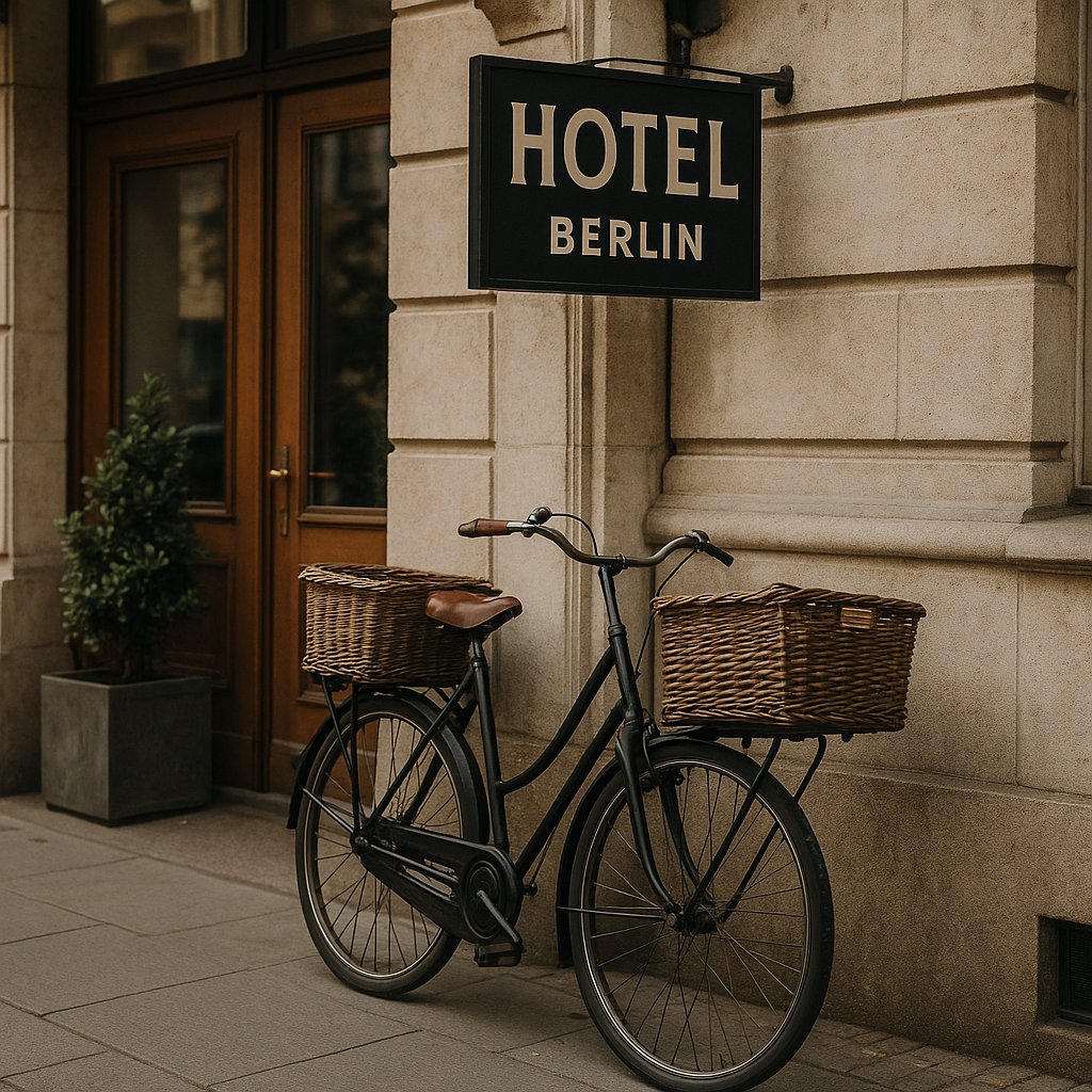 berlin beds: finding your perfect hotel match in germany's cool capital Vintage bicycle parked outside a Berlin hotel with baskets