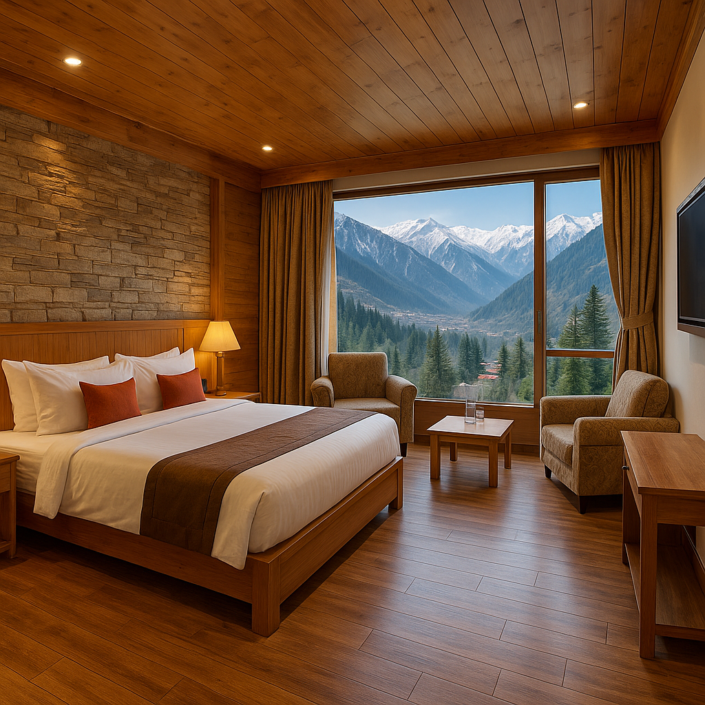 finding your perfect mountain nest: the real scoop on manali's hotels Luxury hotel room in Manali with wooden decor and mountain view