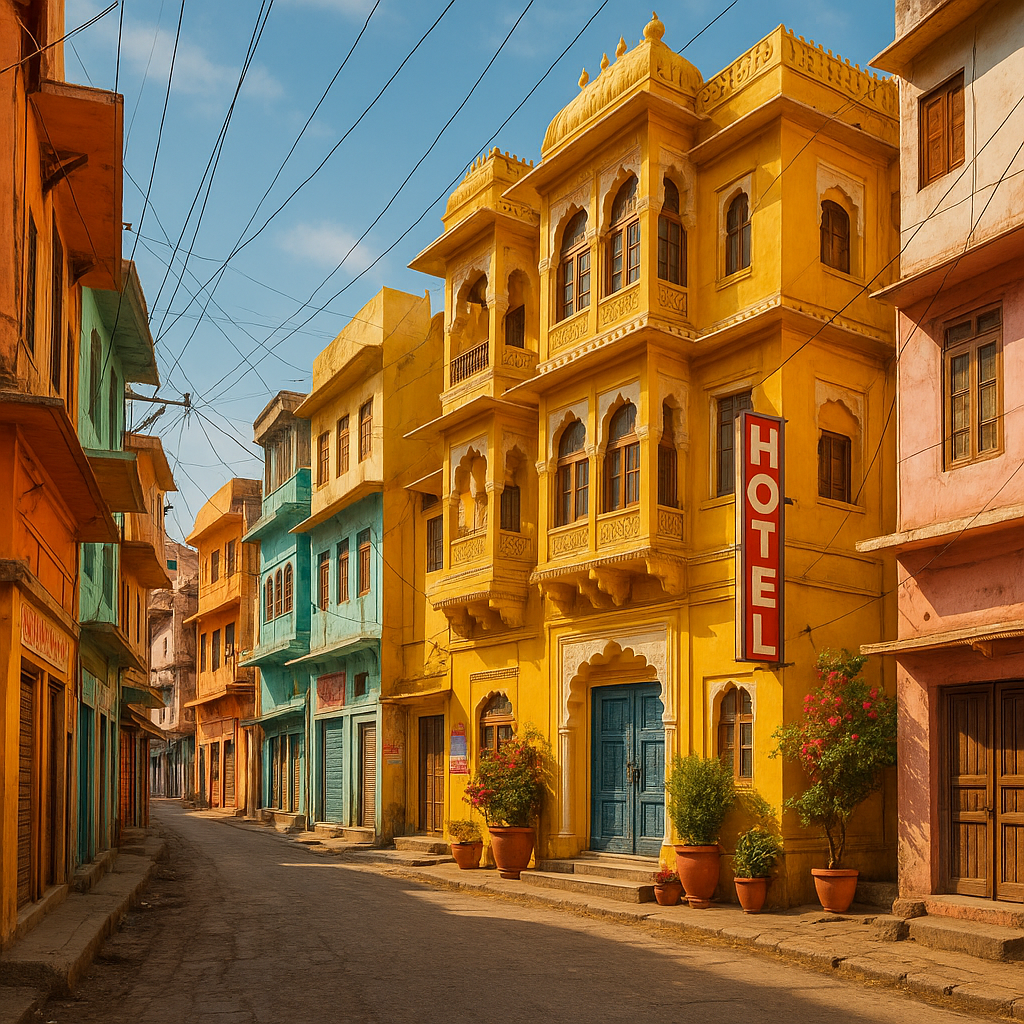 udaipur hotels: finding your perfect lake palace (without the maharaja budget!) Colorful Udaipur Street with Hotel
